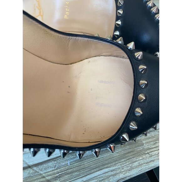 Christian Louboutin Dorispiky Black Leather Spiked Pumps 37.5/US7.5 w/COA No Box - Picture 15 of 15
